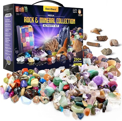 Rock Collection for Kids 250+ Gems Fossils Crystals STEM Toy Gift Set