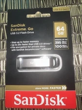 SanDisk Extreme Go USB 3.2 Drive - 64 GB - USB 3.2 - 395 MB/s Read Speed - 100 M