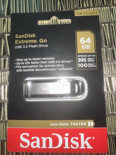 SanDisk Extreme Go USB 3.2 Drive - 64 GB - USB 3.2 - 395 MB/s Read Speed - 100 M - 第 1/2 張圖片