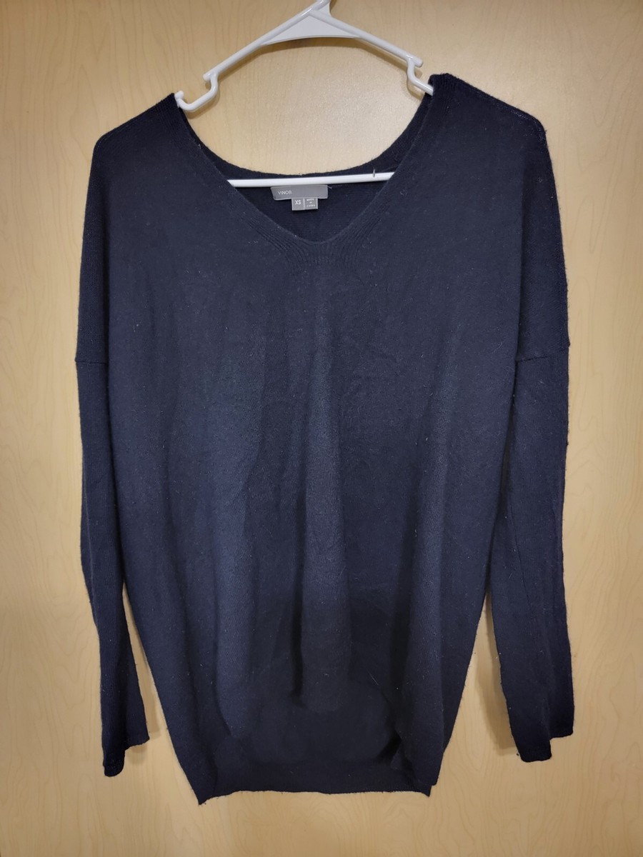 Vince - Women's V Neck Cashmere Blend Pullover Sweater Black- XS