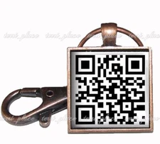 QR Code Custom Identification Scan Tag Glass Top Key Chain 1" Copper Keychain