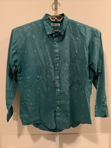Cacharel, Vtg Cacharel Mens Long Sleeve Shirt Button Down Sz Xl Teal Retro Dots 90s Geo