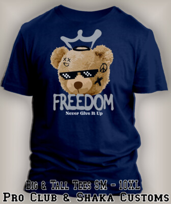 Mens Never Give Up Teddy King Tee Shirt To Wear with Air J2 Python Shoe