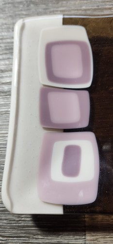 Fused Art Glass Trinket Dish Decor Mid Century Modern Cream Pink Mauve Brown - Picture 4 of 7