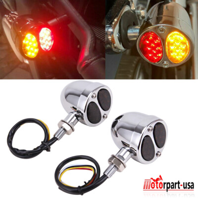 2PCS Motorcycle LED Bullet Turn Signal Brake Running Lights – Chrome For Harley & Most 10mm
