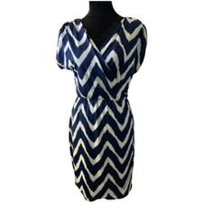 Corey P Womens Navy & White Chevron Faux Wrap Dress Size Small