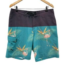 Ocean Current Swim Board Shorts Mens 34 Blue Gray Flamingo Pocket Polyester