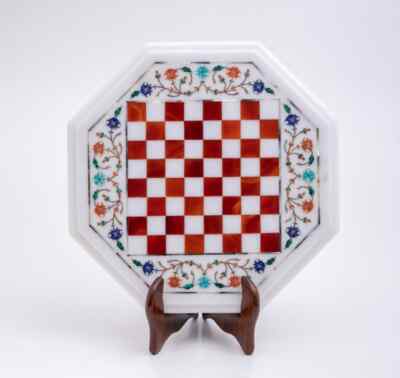 18'' white Marble Chess Table Top Center Inlay pietra dura Home Decor G53