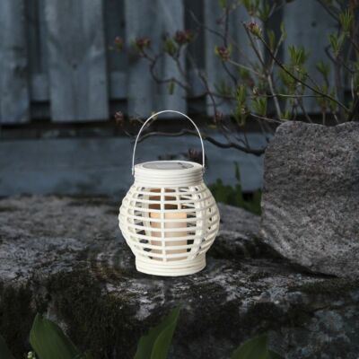 LED Solar Laterne Garten Dekoleuchte Tischleuchte Weidenkorb Optik Sensor weiß