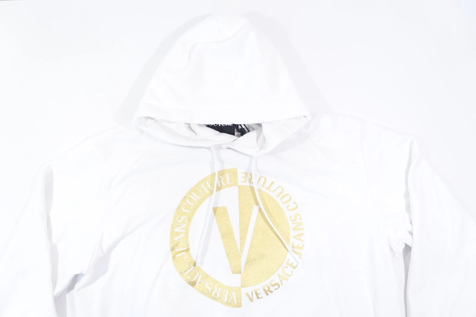 VERSACE JEANS COUTURE BIANCO ORO 2XL PULLOVER FELPA CON CAPPUCCIO MAGLIONE