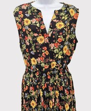 NWT Tahari Sunflower Floral Pleated Midi Dress Sleeveless Cottagecore Resort