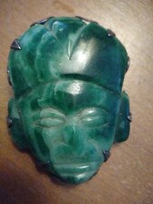 Vintage Carved Jade Face  Sterling Silver 925...
