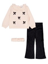 Nicole Miller Girls' 3-Piece Bow Sweatshirt Set with Flare Pants and Headband