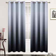Gradient Color Ombre Blackout Curtains Black Thickening Polyester Eyelet Top ...