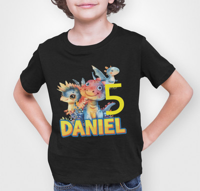 Personalisiertes Dinosaurier Dino T-Rex Feier Name Alter Geburtstag Kinder Shirt