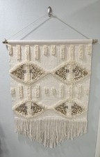 Large Macrame Tapestry Cream w/Metal Embellishments For Texture Decor 30  x 30  