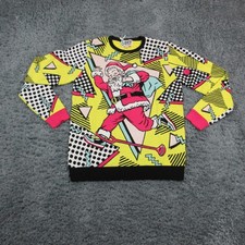 Ugly Christmas Party Sweater Mens 2XL Yellow Graphic Santa Crewneck Pullover NWT