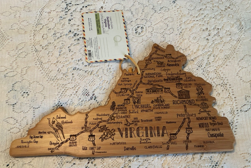 Destination Virginia State Shaped Laser Etched Serving and Cutting Board