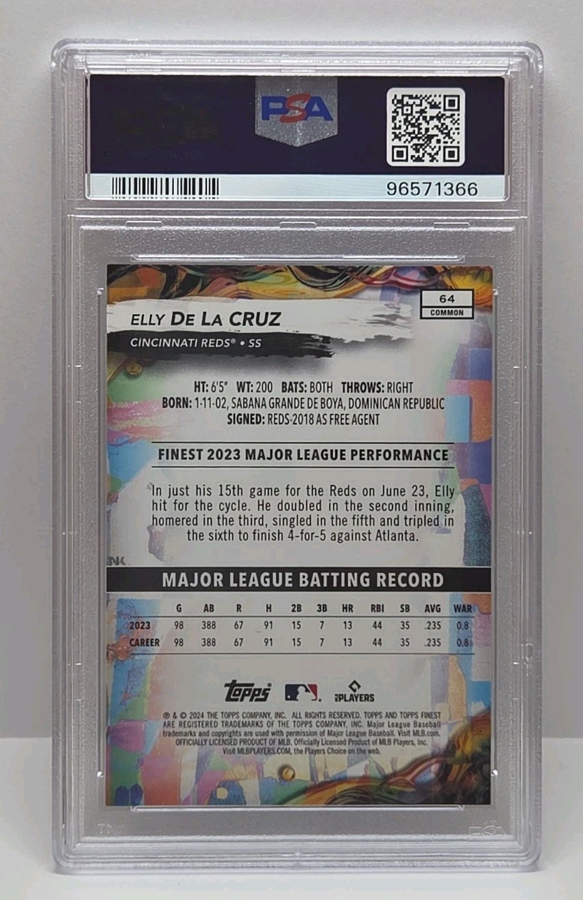 2024 Topps Finest Common /325 Elly De La Cruz (RC) #64 Sky Blue Refractor PSA 10 view 3