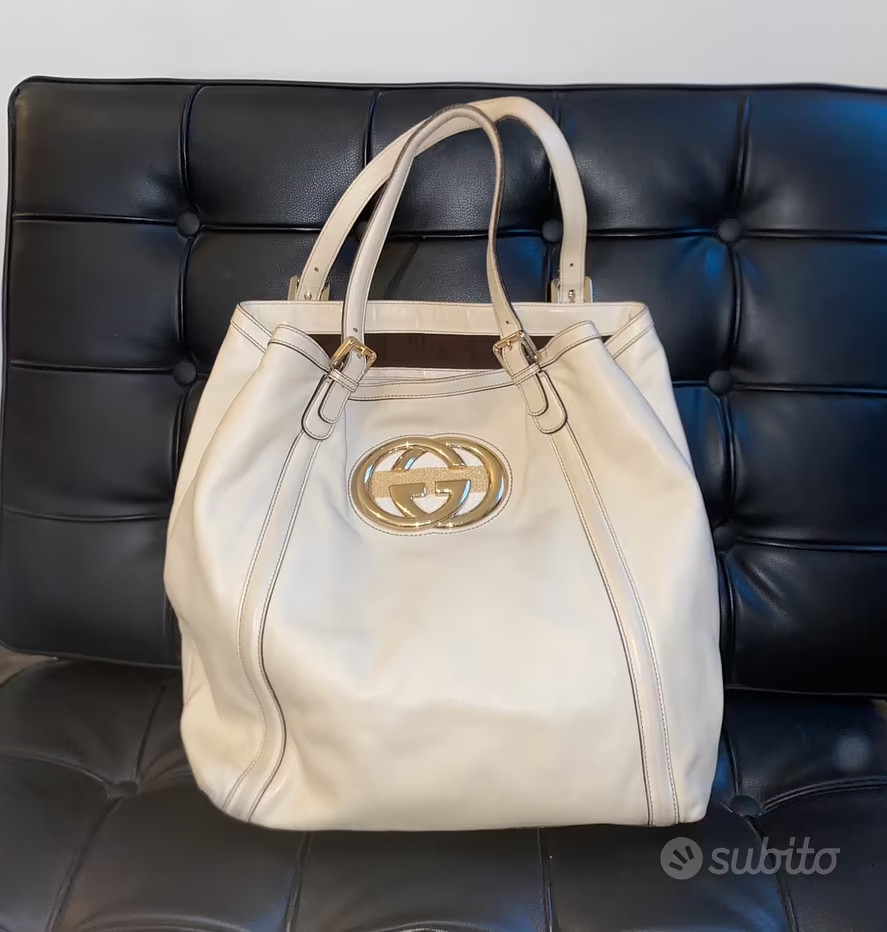 borsa gucci bianca in pelle DOUBLE GG britt large tote bag 162447 213317