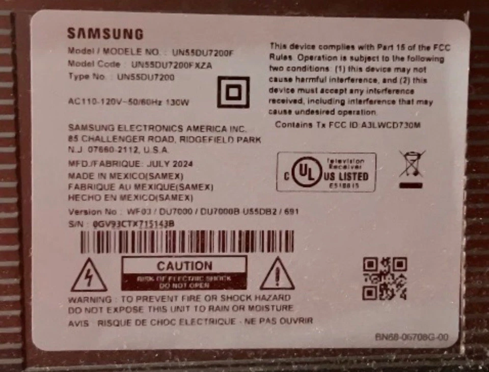 Samsung UN55DU7200F 55” 4K UHD Smart TV 2024 Model Crystal Display - Image 3 of 3