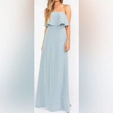 NWT Show Me Your Mumu Monaco Ruffle Strapless Evening Gown in Sage Blue-Gray- XS