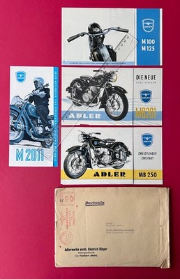 4 x Original Reklame Prospekt um 1955 ADLER Motorrad M 2011, MB 250   ( F24901