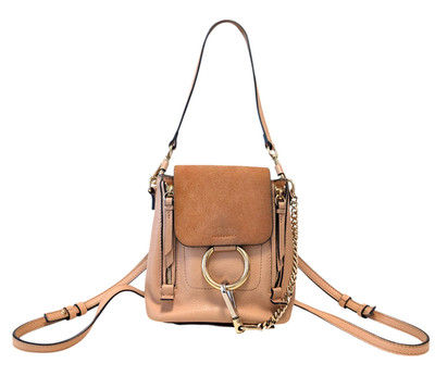 Chloe Faye Mini Backpack Bag Leather Suede Beige Orange