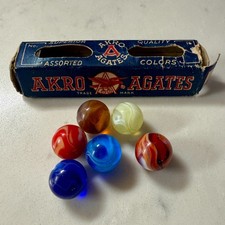 Original Vintage 50s Akro Agate Marbles Box Lot of 6 Random Assorted Marbles