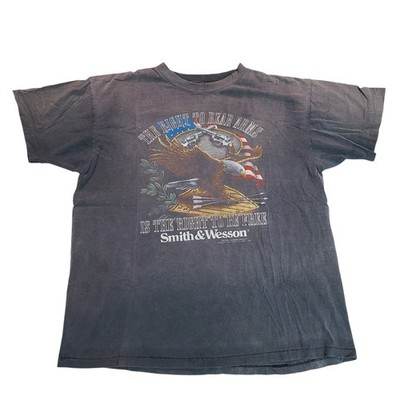 3D Emblem Smith & Wesson Right To Bear Arms T-Shirt XL Black USA VTG 90s Freedom
