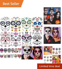 Large  Small Sugar Skull Face Tattoos - Perfect for Halloween Festivities