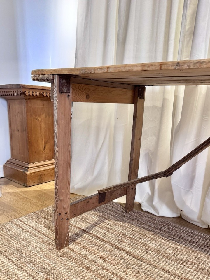 Antique Vintage Long Folding Wooden Trestle Table Rustic Farmhouse Pine ...