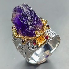 Jewellery 25 ct Natural Amethyst Ring 925 Sterling Silver Size 8.5 /R446753