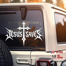 Jesus Saves Car Decal Sticker, Christian Jesus Cross Religious 3.4 X 5 Inches