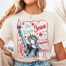 She Loves Jesus and America too Shirt, 4th July Faith Tee, Christian 4th