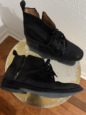 Maison Margiela black leather lace up ankle boots with side zippers. Size 43