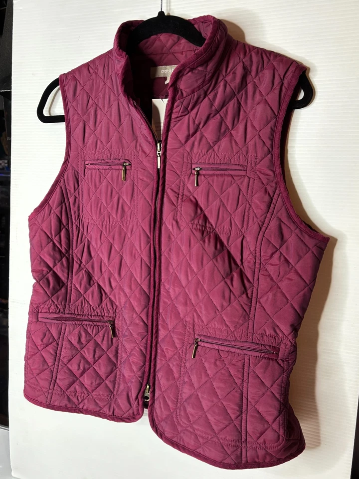 NWT Croft & Barrow Maroon Thin Puffer Vest Jacket Full Zip Quilted Women's M - Image 2 of 4