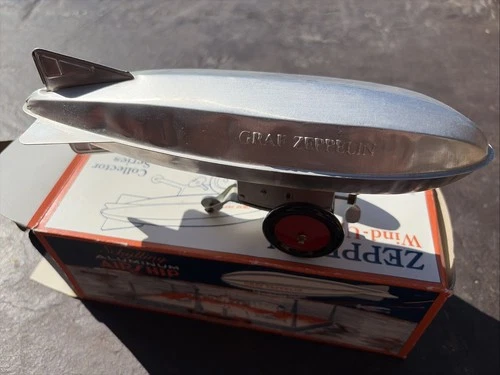 VINTAGE Schylling Aluminum GRAF ZEPPELIN AIR SHIP Wind Up Toy Tim Litho NIB