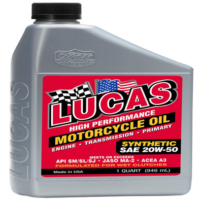 Lucas Oil 10702 High Performance Synthetic 20W-50 Motorcycle Oil - 1 Quart Pack