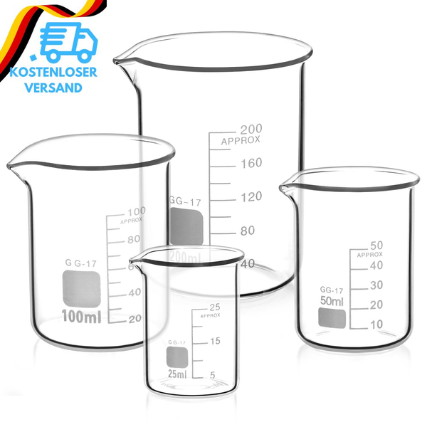 Qwork® Glas Becherglas 25Ml 50Ml 100Ml 200Ml, 4Er Set Abgestufter Messbecher FüR-image