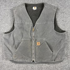 Carhartt Vest Mens 2XL Gray Canvas Sherpa Fleece Lined Workwear V26-GVL