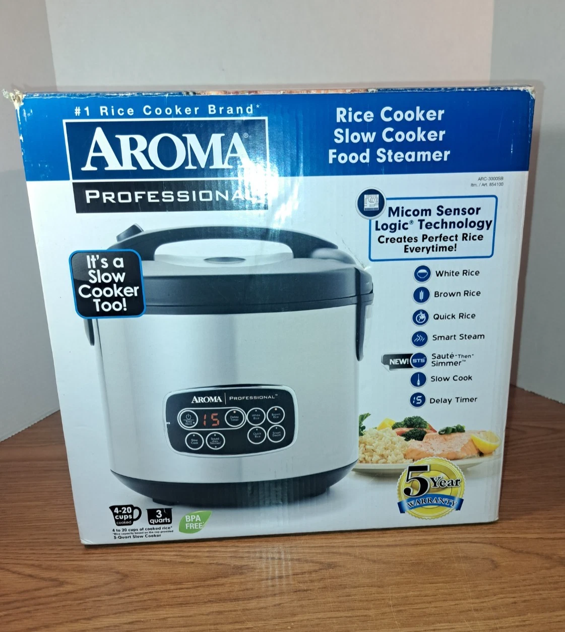 Aroma Professional ARC-3000SB Rice Cooker / Food Steamer / 4 Quart Slow Cooker