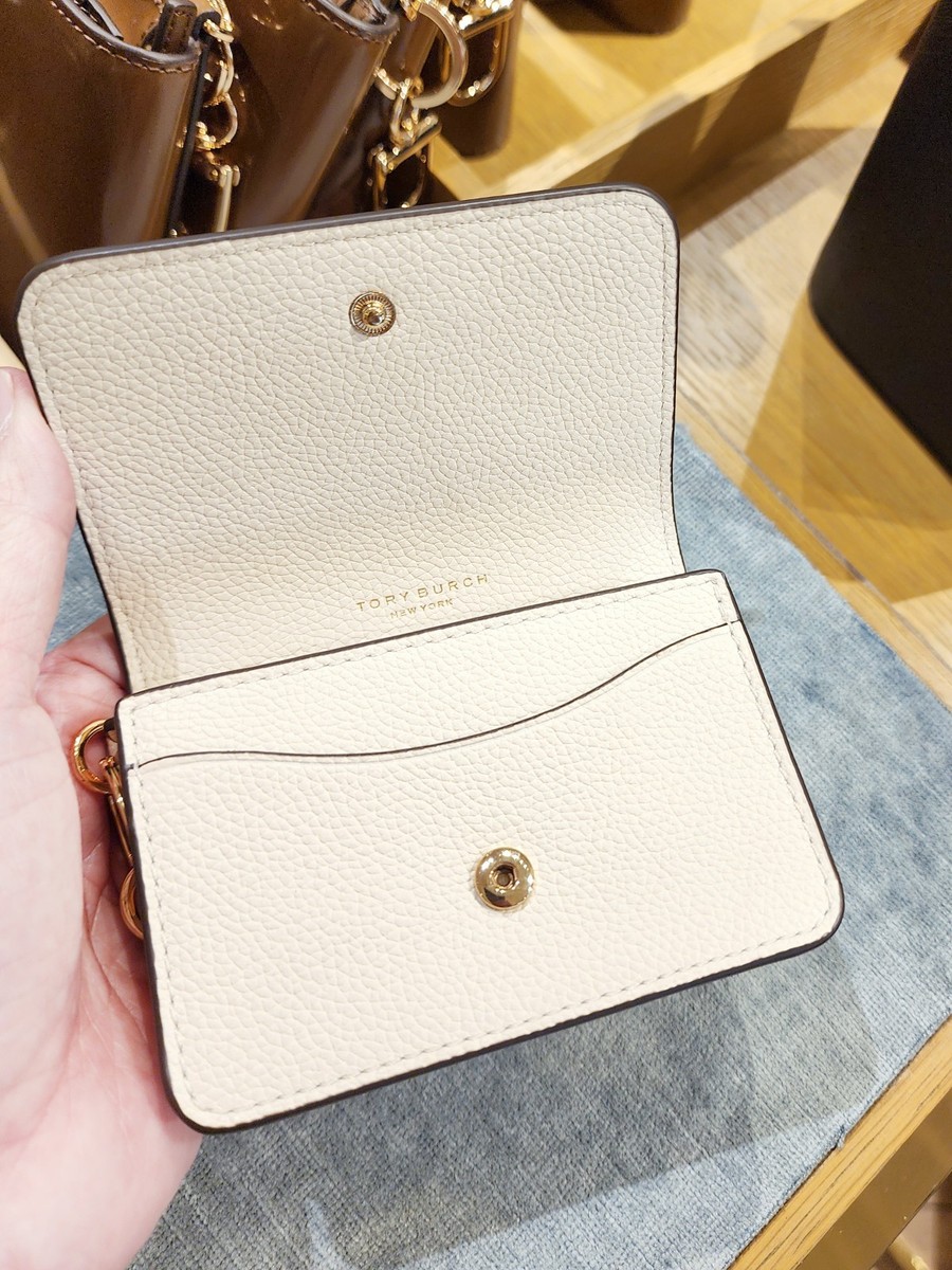 Latest Tory Burch Thea Ivory Flap Card Case Key Ring Coin Pouch