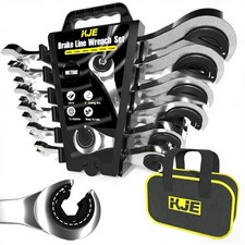 6pcs Metric 1017mm Ratcheting Flare Nut Wrench Brake Line Wrench Set Ratcheting