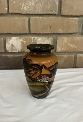 Vintage Black Forest German Carved Hand Painted 3D Wood Vase Vintage 5 1/4 