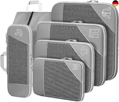 SINZUX Grau Koffer Organizer Set, 6 Teilige Compression Packing Cubes,