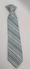 Boys Blue/Green Striped Clip-On Tie Size Small Wedding Mothers Day Church