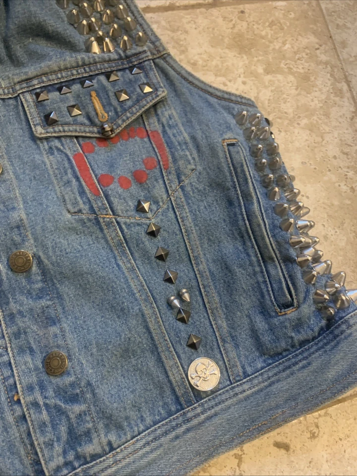 Chaleco Jeans Denim M Punk Rock Metal Tachonado Grunge Gótico Motociclista Chaqueta Sin Mangas Foto 2 de 4