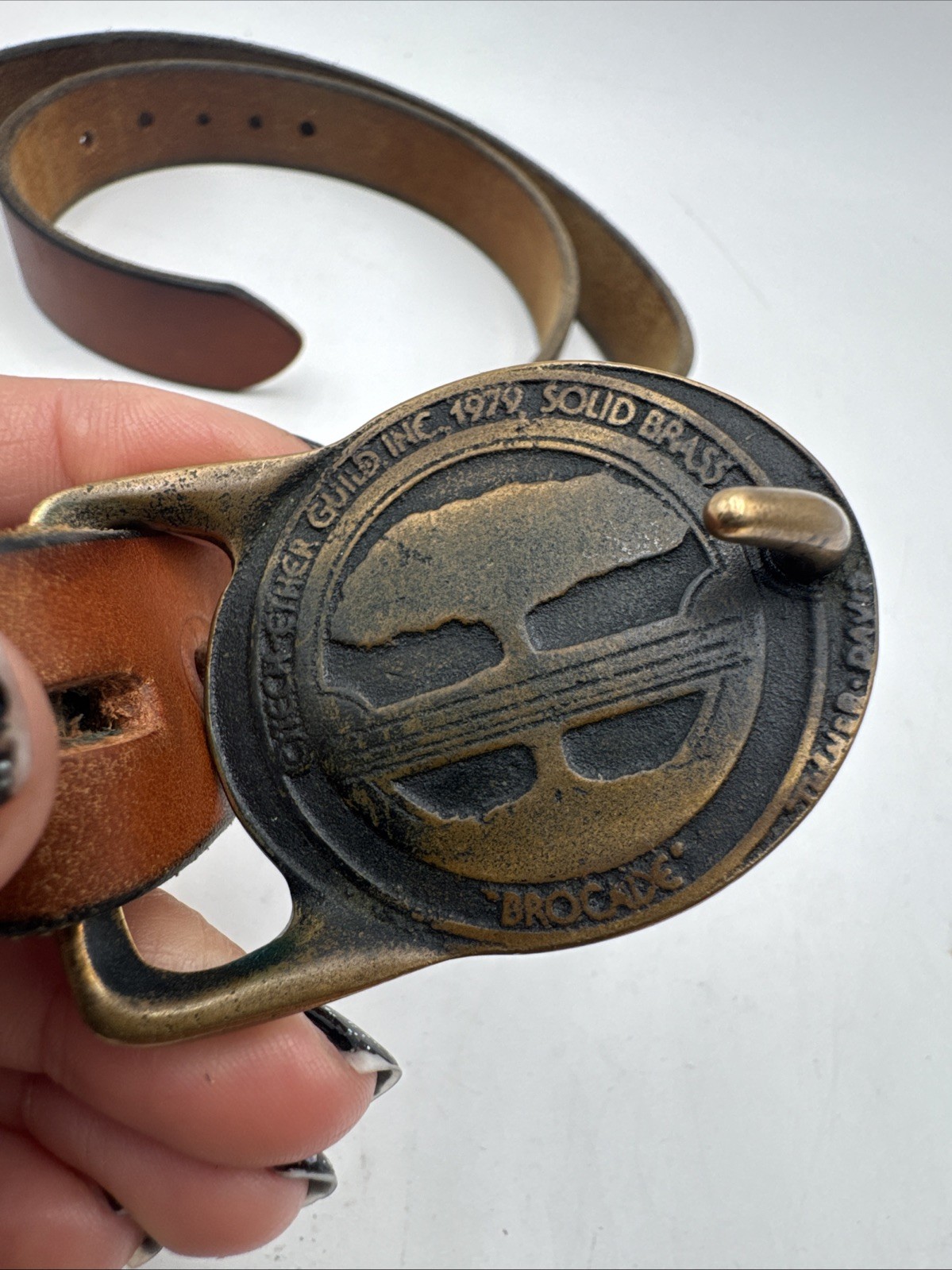 Tech Ether Guild 1970s Brocade Solid Brass Belt B… - image 3