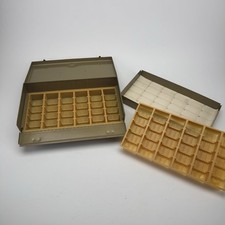 Vintage 2-Tier Metal Slide Storage Box w/ Plastic Trays 35mm Slides